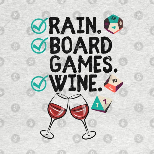 Rain. Boardgames. Wine. Check off List for Game Fans by Joaddo